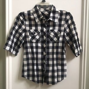 Three Quarter Checkered Button Up Shirt